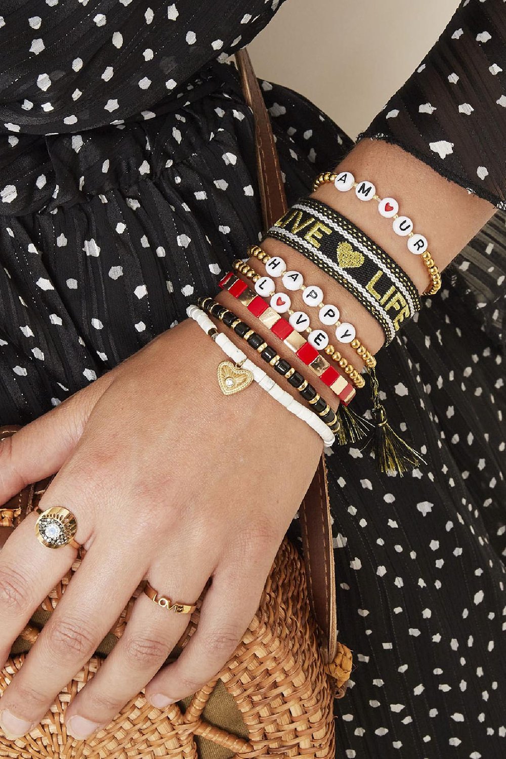 Armband Beaded Happy Goldfarbe Edelstahl h5Bild2